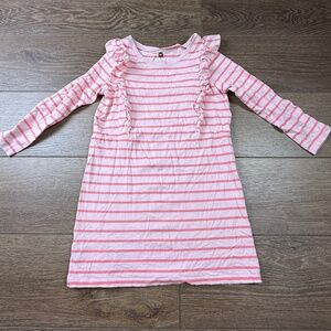 Tea Collection Girls Pink Striped Lightweight Long Sleeve Dress Size 8, Ruffle